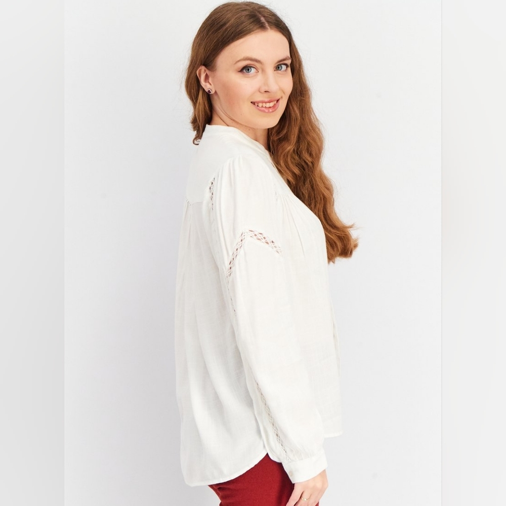 Lucky Brand Lace Front Feminine Classic Ivory Cream Button Down Shirt - XL NWT - Picture 9 of 14